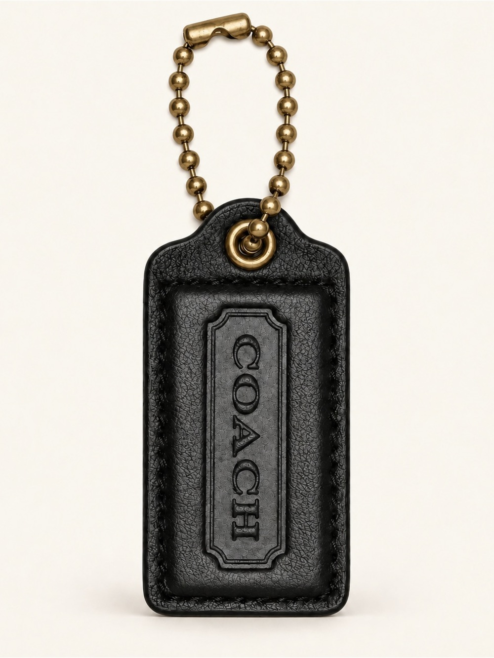 Coach Black Leather Hangtag Bag Charm Gold-Tone Ball Chain